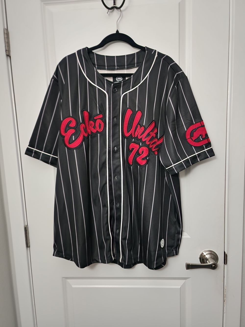 Ecko Unltd. Black Pinstripe Button-Up Jersey with White Stripes - Picture 2 of 5